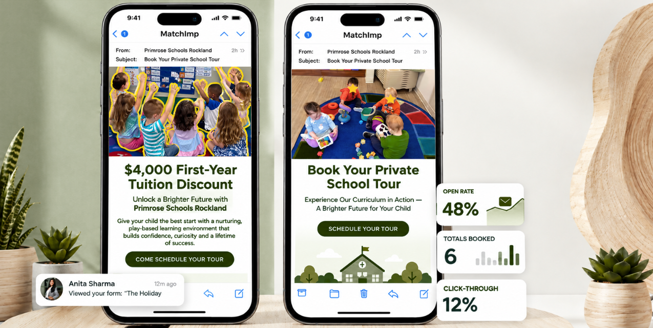 2 to 3 Primrose campaign emails shown on mobile
